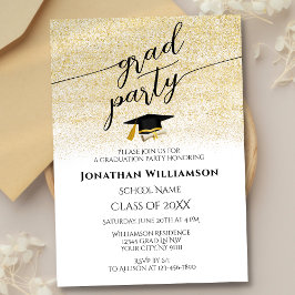 Studentfesten Svart Guld-skript med enkel Elegant Inbjudningar