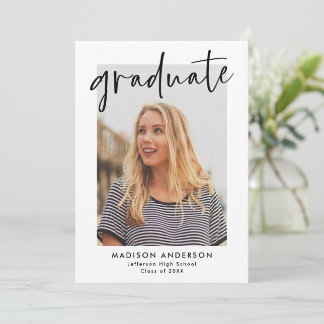 Studentfesten Svart handsskrivet skript - foto Inbjudningar (Stående Fram)