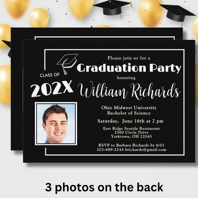 Studentfesten Svartvita texttecken Inbjudningar (Skapare uppladdad)