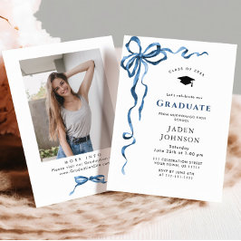 Studentfesten trendig Blue Bow Coquette PHOTO Inbjudningar