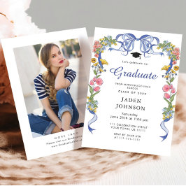 Studentfesten trendig Blue Bow Coquette PHOTO Inbjudningar