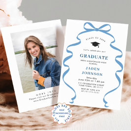 Studentfesten trendig Blue Bow Ribbon PHOTO Inbjudningar
