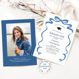 Studentfesten trendig Blue Bow Ribbon PHOTO Inbjudningar