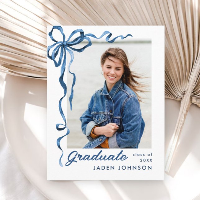 Studentfesten trendig Blue Bow Ribbon PHOTO Vykort (Skapare uppladdad)