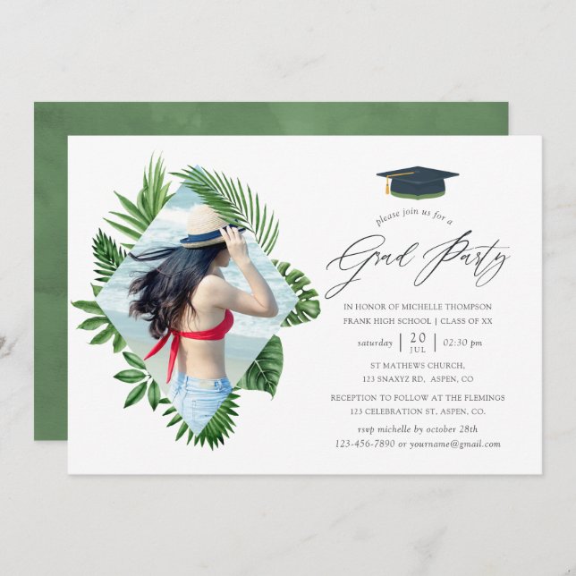 Studentfesten Tropical Summer Beach Inbjudningar (Fram/baksida)