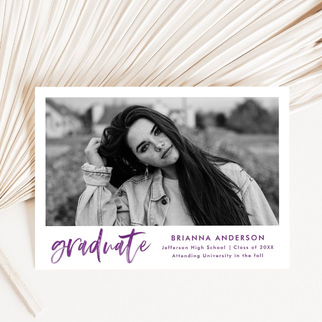 Studentfesten Watercolor Lila Push Script Inbjudningar (Skapare uppladdad)