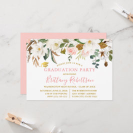 Studentfesten Watercolor Magnolias Ro Guld Inbjudningar