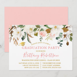 Studentfesten Watercolor Magnolias Ro Guld Inbjudningar