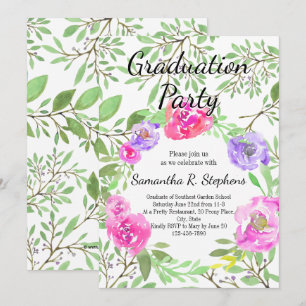 Studentfesten Watercolor Peony Blommigt Inbjudningar