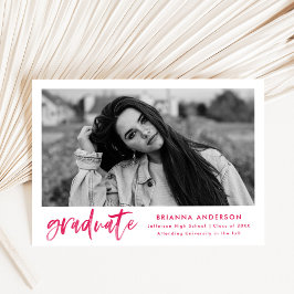 Studentfesten Watercolor Shock rosa Push Script Inbjudningar