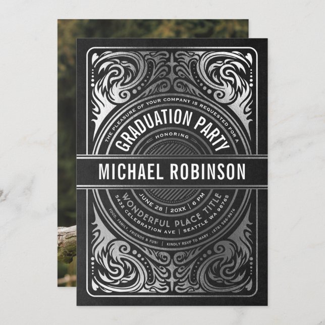 Studentfestens inbjudningar Silver Foil Photo (Fram/baksida)