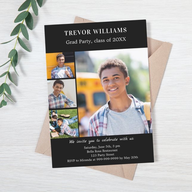 Studentfestens svartvita fotokollage inbjudningar (Skapare uppladdad)