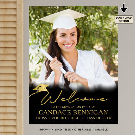 Studentfestens välkomstskript för svart Guld Poster