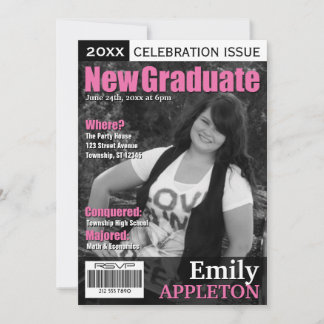 Studentkort för Magazine Cover Fuchsia Inbjudningar