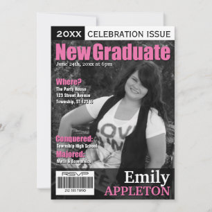 Studentkort för Magazine Cover Fuchsia Inbjudningar