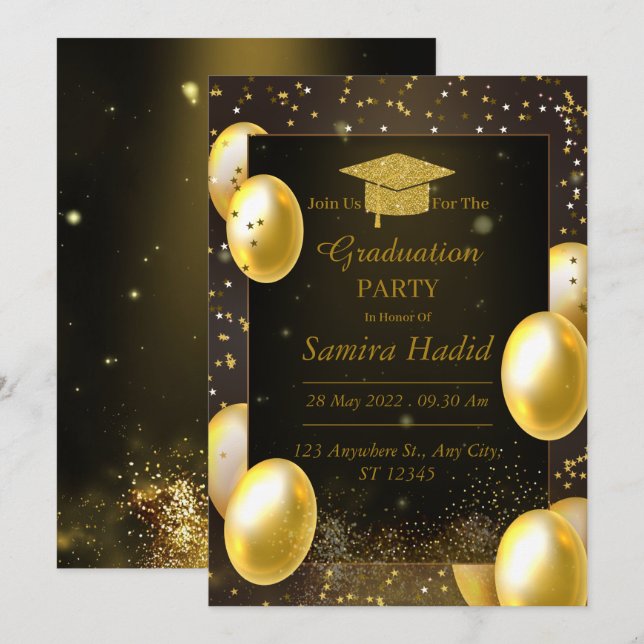 studentkort guld calligraphy-elegant inbjudningar (Fram/baksida)