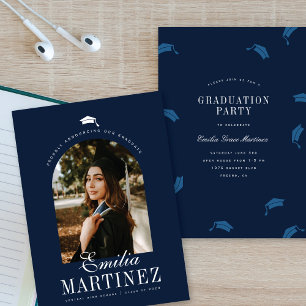 Studentmössa Arch Photo Elegant Script Navy Grad Meddelande