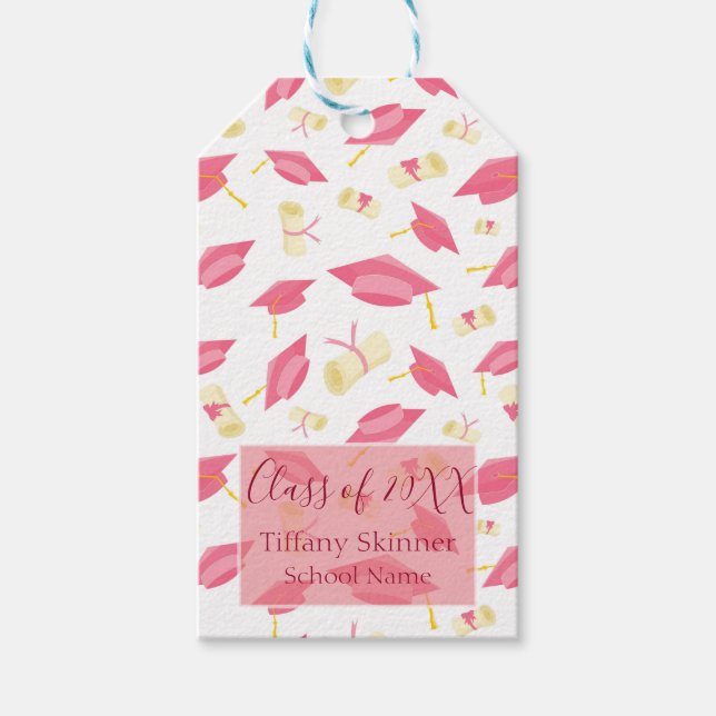 Studentmössa av den vackra Rosa Chicen i diplomat  Presentetikett (Framsidan)