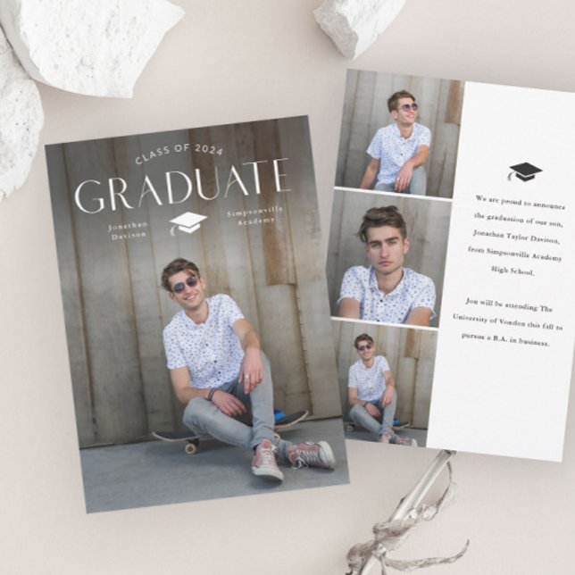 Studentmössa av enkel typ Foto Studenten Meddelande (Simple Graduate Type Photo Graduation Announcements.)