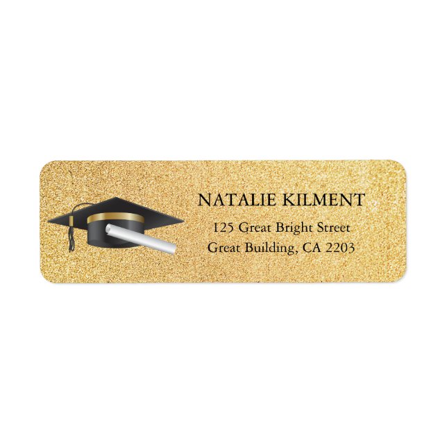 Studentmössa Black och Guld Returadress Returadress Etikett (Framsidan)