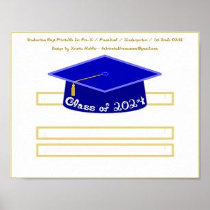 Studentmössa Blue Hat Class 2024 White Glitter Poster