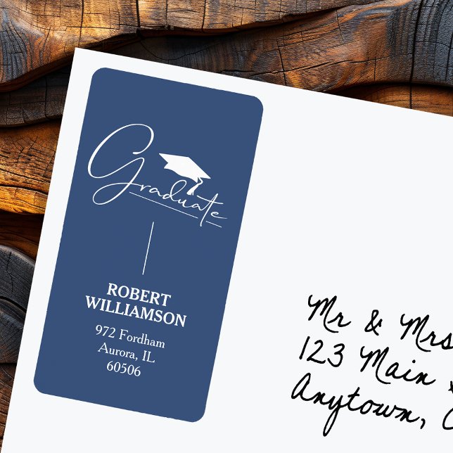 Studentmössa Blue Return-adressetikett Adressetikett (Graduation Cap Blue Return Address Labels - Sheet of 18 labels)