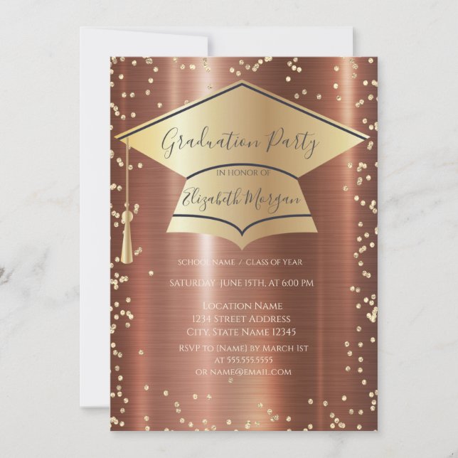 Studentmössa,Diamanter Brown Metallic Studenten Inbjudningar (Framsida)