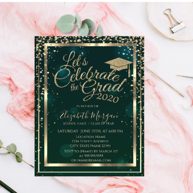 Studentmössa Diamonds Stars Grönt Studenten Inbjudningar (Skapare uppladdad)