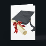 Studentmössa & diplom kort<br><div class="desc">Svart studentendiplomhatt och diplomparchment som är hoprullad och säkras med ett rött crimson kulört band</div>