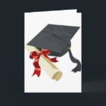 Studentmössa & diplom kort<br><div class="desc">Svart studentendiplomhatt och diplomparchment som är hoprullad och säkras med ett rött crimson kulört band</div>