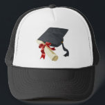 Studentmössa & diplom truckerkeps<br><div class="desc">Svart studentendiplomhatt och diplomparchment som är hoprullad och säkras med ett rött crimson kulört band</div>