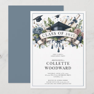 Studentmössa Diploma Blommigt Banner Grad Party Inbjudningar