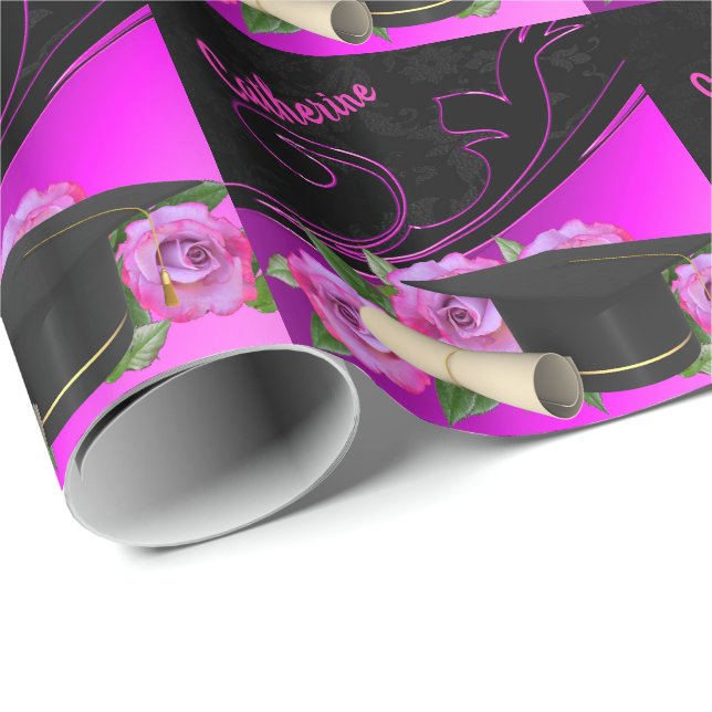 Studentmössa Diploma Rosa Black Personal Presentpapper (Rullad Hörn)