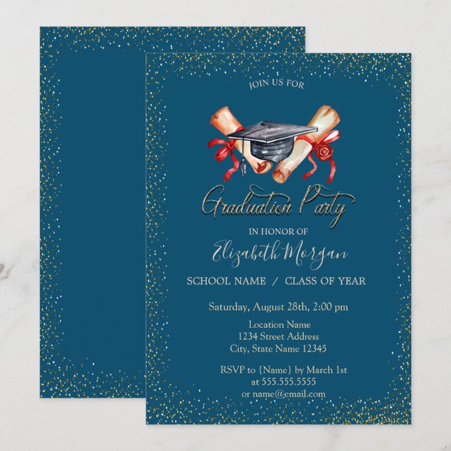 Studentmössa Diploma Studenten Inbjudningar (Fram/baksida)