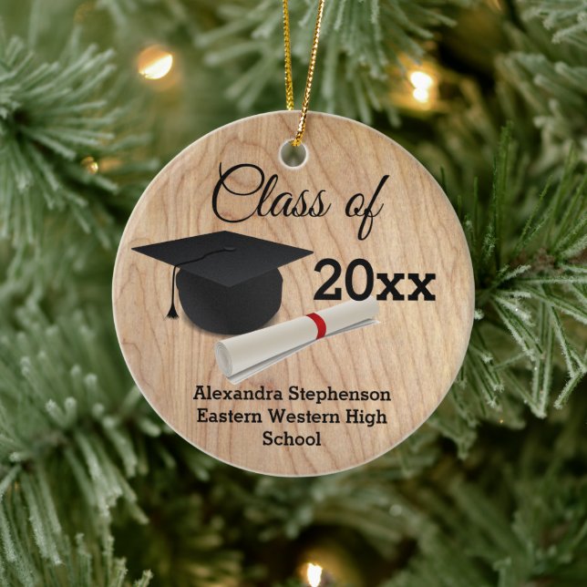 Studentmössa Diploma Wood-look Customized Julgransprydnad Keramik (Träd)