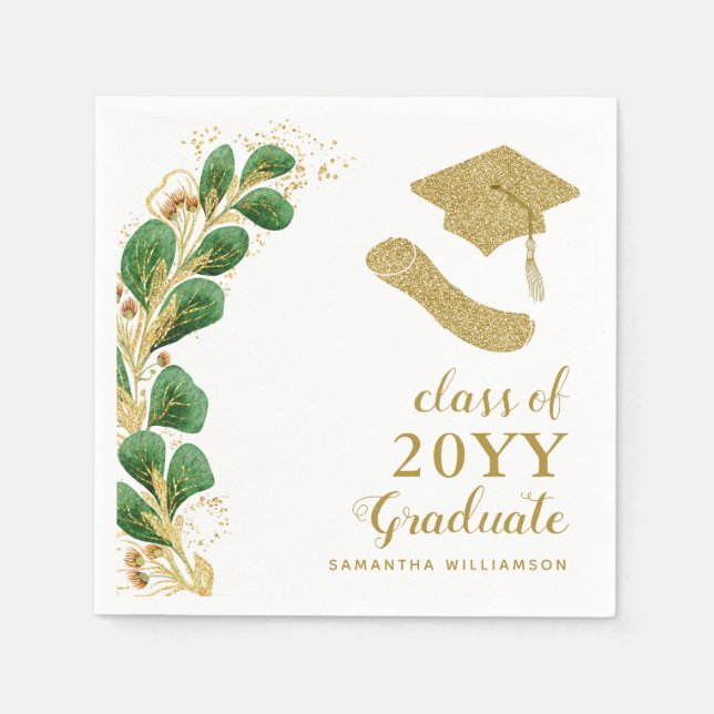 Studentmössa Faux Guld Year Script-Elegant Pappersservett (Framsidan)