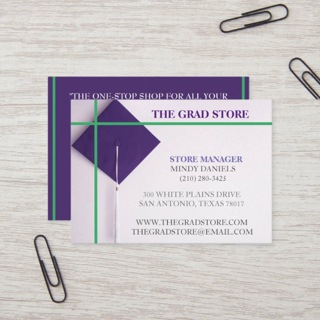 Studentmössa för Grönt och Lila för butiksåterförs Visitkort (Fram/Back In Situ)