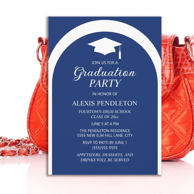 Studentmössa för marinblåvitlackering vid högskola inbjudningar (Navy blue graduation party invitation)