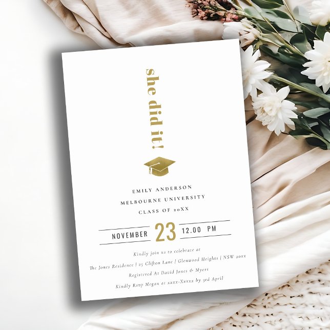 Studentmössa för minimal Guld-typografi för elegan Inbjudningar (Skapare uppladdad)