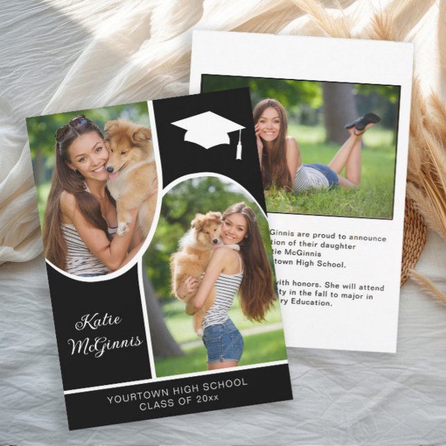 Studentmössa för svartvit bild meddelande (Arch photo graduation announcements 5x7)