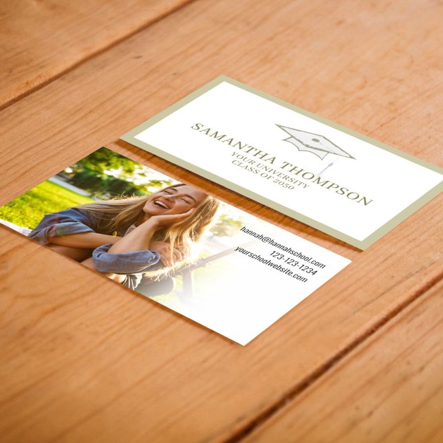 Studentmössa Foto för student Student Universitete Visitkort (Graduation cap simple gold photo business card)