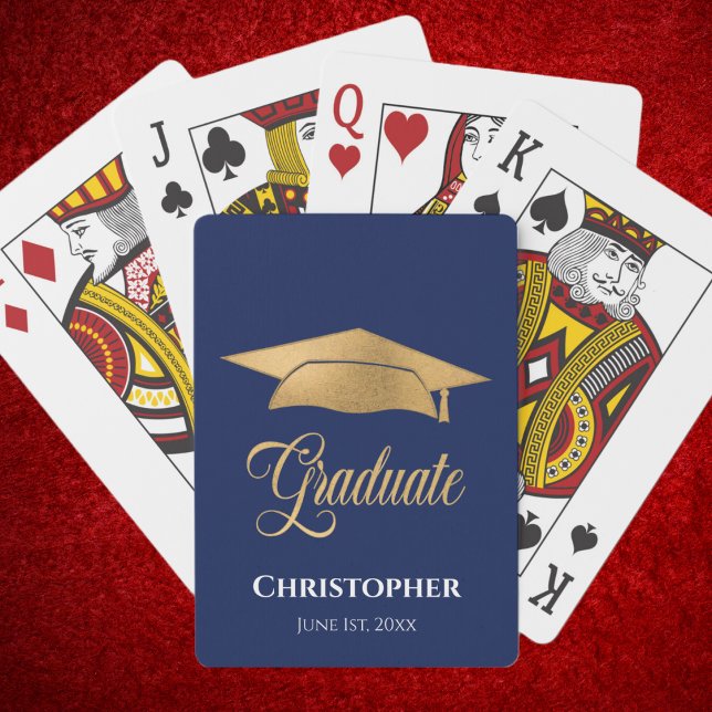 Studentmössa Guld Modern Elegant Blue Casinokort (Skapare uppladdad)