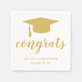 Studentmössa Guld och vit Gratulerar Pappersservett