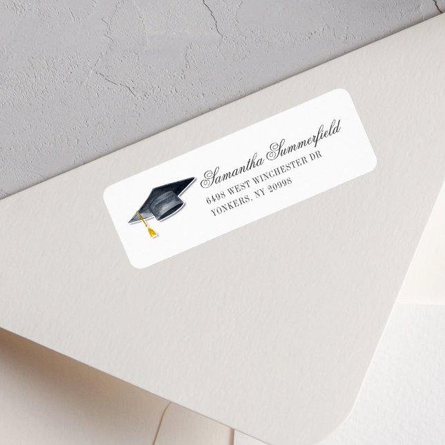 Studentmössa Guld Tassel Returadress Returadress Etikett (Graduation Cap Gold Tassel Return Address Label)
