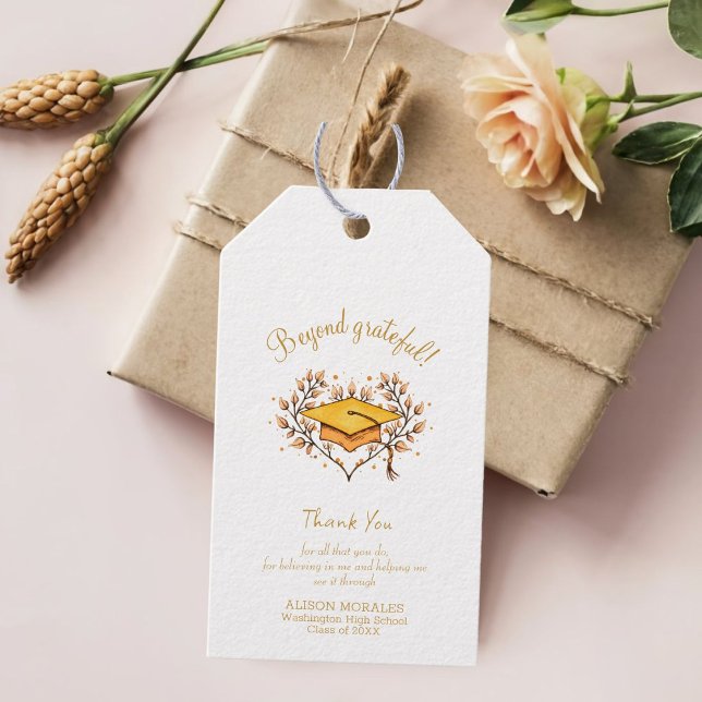 studentmössa Handdragen guldfärgad Tack Presentetikett (Skapare uppladdad)
