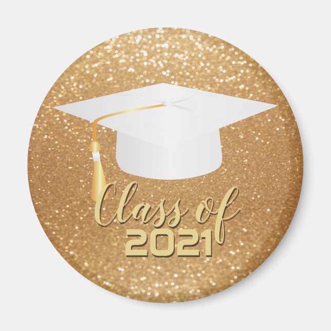 Studentmössa - Klass 20XX - Guld Glitter Magnet (Framsidan)