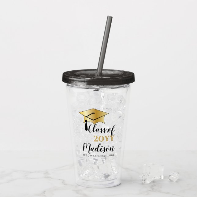 Studentmössa - Klassåret Tassel Black Guld Take Away Mugg (Baksida Ice)