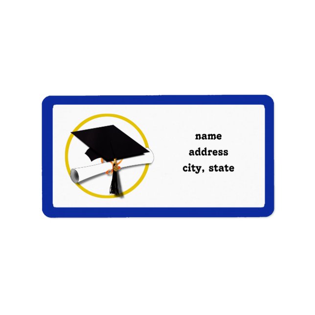 Studentmössa med diplomat - Mörk blått bakgrund Adressetikett (Framsidan)
