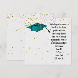Studentmössa med Guld Confetti Inbjudningar