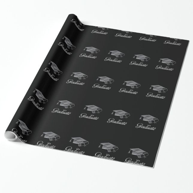Studentmössa och diplomat Black & Silver 3D-utseen Presentpapper (Utrullad)